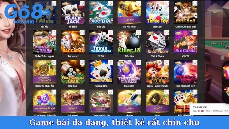 Game bài đa dạng, thiết kế rất chỉn chu