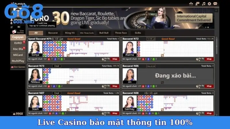Live Casino bảo mật thông tin 100%